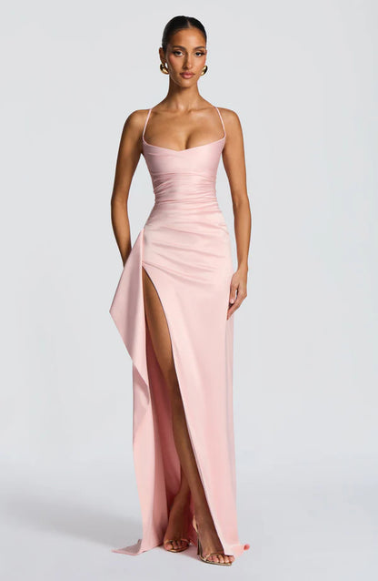 Olga | Damskie Wieczorowa Satynowa Sukienka Maxi
