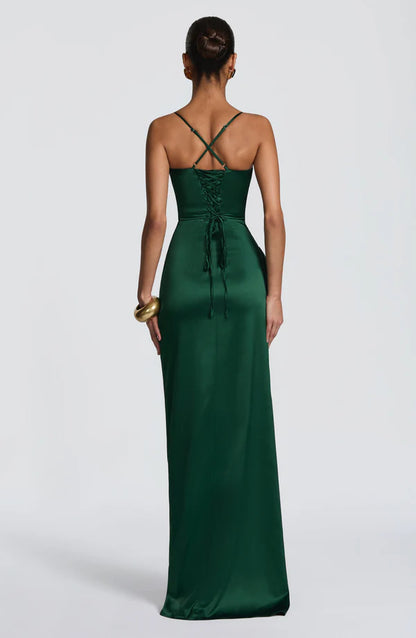 Olga | Damskie Wieczorowa Satynowa Sukienka Maxi